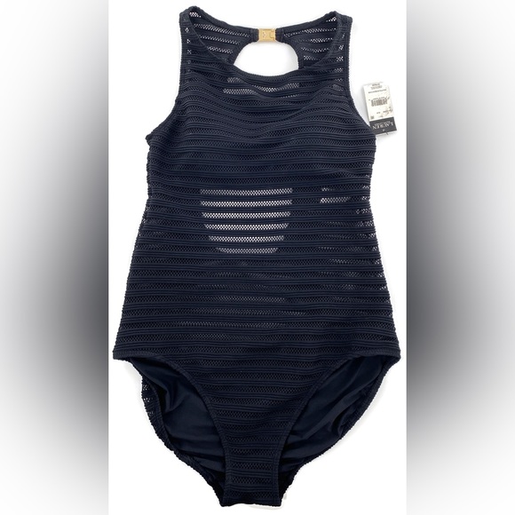 LAUREN Ralph Lauren Ottoman Mesh High Neck One-Piece Swimsuit - Picture 4 of 8